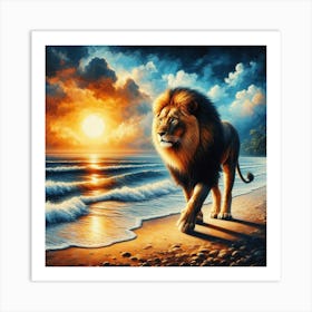 Beach lion Art Print