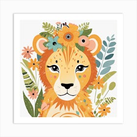 Floral Cute Baby Lion Nursery Illustration (32) Art Print
