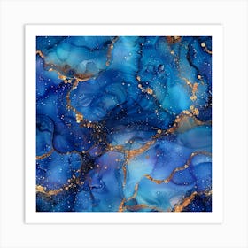 Blue And Gold Abstract Painting Art Print