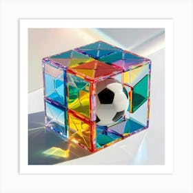 A Image Of Colorful Transparent Rubik S Magic Cube With A Soccer Ball In It Art Print