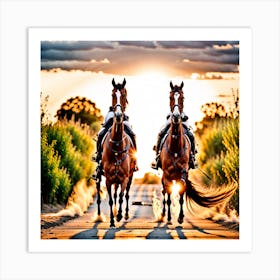 Horses In The Sunset Art Print