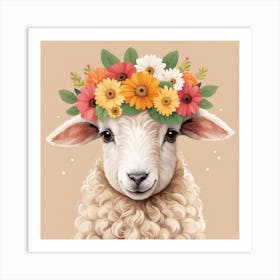 Floral Baby Sheep Nursery Illustration (11) Art Print