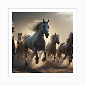 White Horses Running Art Print