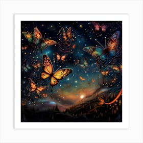 Butterflies In The Night Sky Art Print