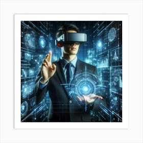 Businessman Wearing Virtual Reality Glasses Art Print