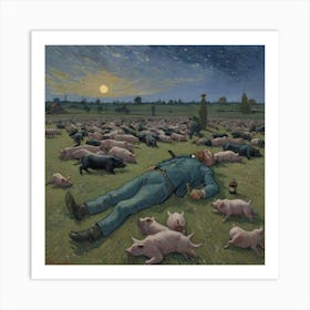 Drunken Twilight: Squealing Chaos Unleashed Pigs In The Field Art Print