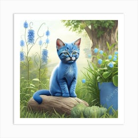 Blue Kitten In The Garden Art Print