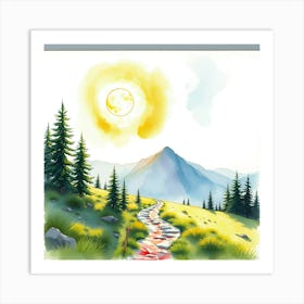 Watercolor Of A Path In The Mountains Art Print