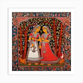 Two Indian Women In The Forest Art Print