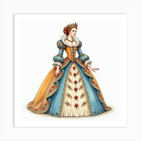 Queen Elizabeth I In Watercolor, Elegantly Adorned And Vibrant 1 Art Print