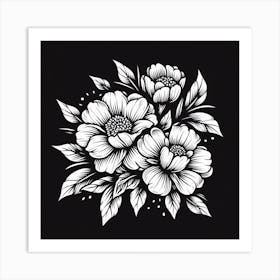 Flowers In Black And White Art Print