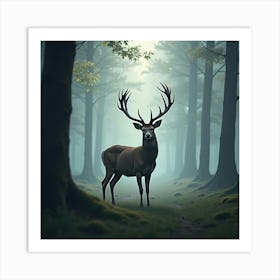 A Majestic White Tailed Deer In A Misty Forest 2 Art Print