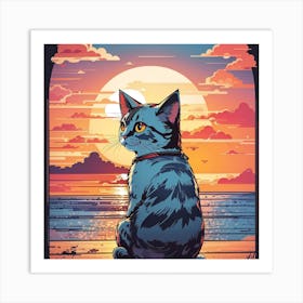 Sunset Cat Art Print