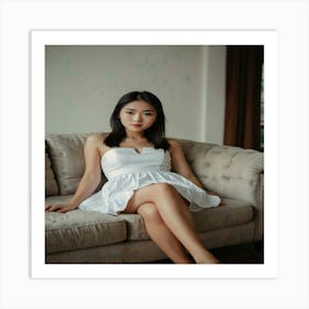 A Beautifu Asian Girl Model On A Sofa 1 Art Print