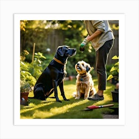 Two Dogs In The Garden Art Print