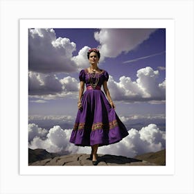 Frida Kahlo On Purple Sky Art Print