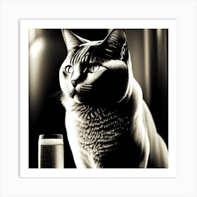 Cat With A Glass Of Wine Art Print