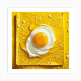 Signal Yellow Paper With A Fried Egg Textured Surface And White Color Splashes Emerging In 3d Enhan Art Print