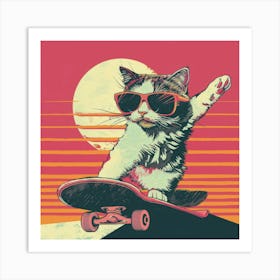 Skateboard Cat Art Print