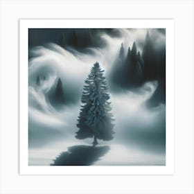 Pine Tree In The Fog Art Print