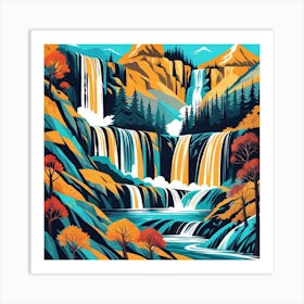 Waterfalls In The Mountains Art Print