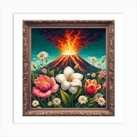 Volcano and flowers 1 Art Print