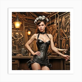 Steampunk Risqué Lady Cubism Style Art Print