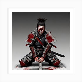 Male Samurai Bloodied And Worn Out Art Print