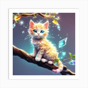 Cute Kitten Sitting On A Branch Art Print