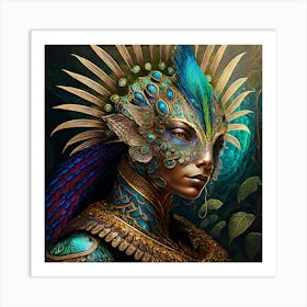 Firefly A Modern Illustration Of A Fierce Majestic Native American Warrior Peacock Iguana Hybrid Fem Art Print