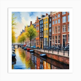 Canal Belt Amsterdam Neighborhood, Watercolor Art Print Art Print