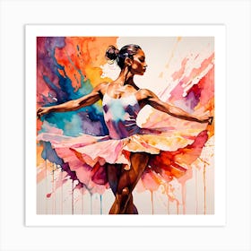 Vibrant Ballerina Lost In Motion Watercolor Painting Art Print