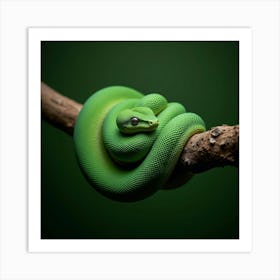 A Vibrant Emerald Tree Boa Coiled On A Branch 2 Art Print