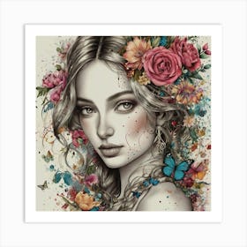 Girl With Flowers 8 Art Print