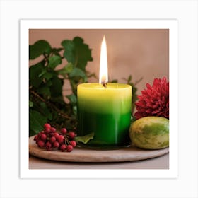 Candle And Berries Art Print