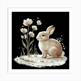 Bunny With Flowers Art Print