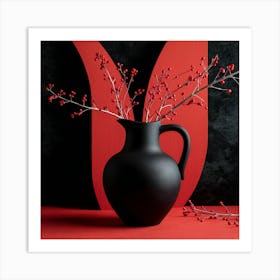 Black Vase With Red Berries Art Print