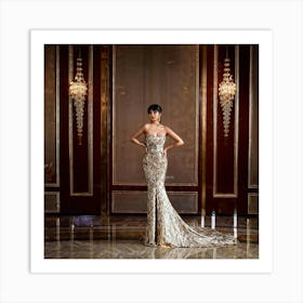 Asian Woman Striking A Pose Draped In Luxurious Designer Attire Surrounded By Opulent Surroundings (1) Art Print