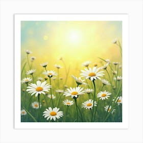 A Field Of Watercolor Daisies Glowing Under Soft Sunlight 1 Art Print