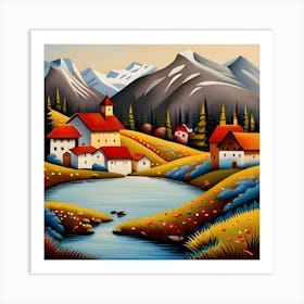 Village In The Mountains Art Print