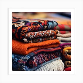 Pile Of Colorful Blankets Art Print