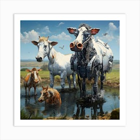 Surreal Cyborg Cows On A Farm Ai Art Depot 36 Art Print