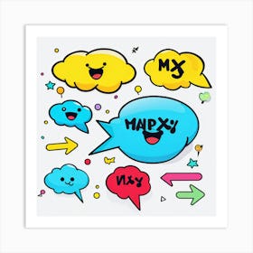 Cartoon Speech Bubbles And Arrows Set Hand Drawn Style Exaggerated Shapes Bold Outlines Vibrant (6) Art Print