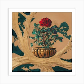 Red Rose In A Pot Art Print