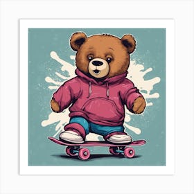 Teddy Bear Skateboarding Art Print