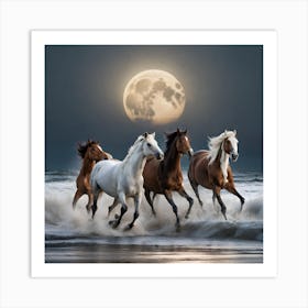 Horses Running In The Moonlight Art Print