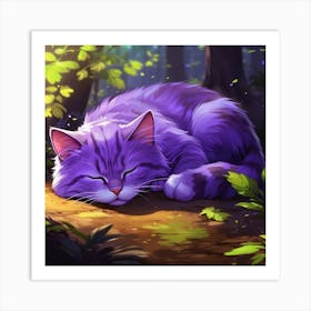 Purple Cat Sleeping In The Forest Art Print