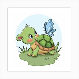 Little Turtle With Butterfly Art Print