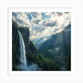 Waterfall In Yosemite National Park Art Print