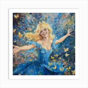 Happy Fairy Dancing in Blue Art Print